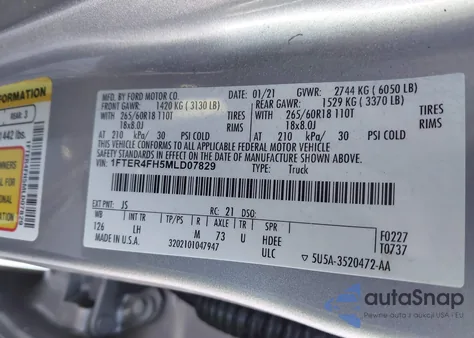 2021 Ford Ranger Xl from USA, damaged, VIN 1FTER4FH5MLD07829